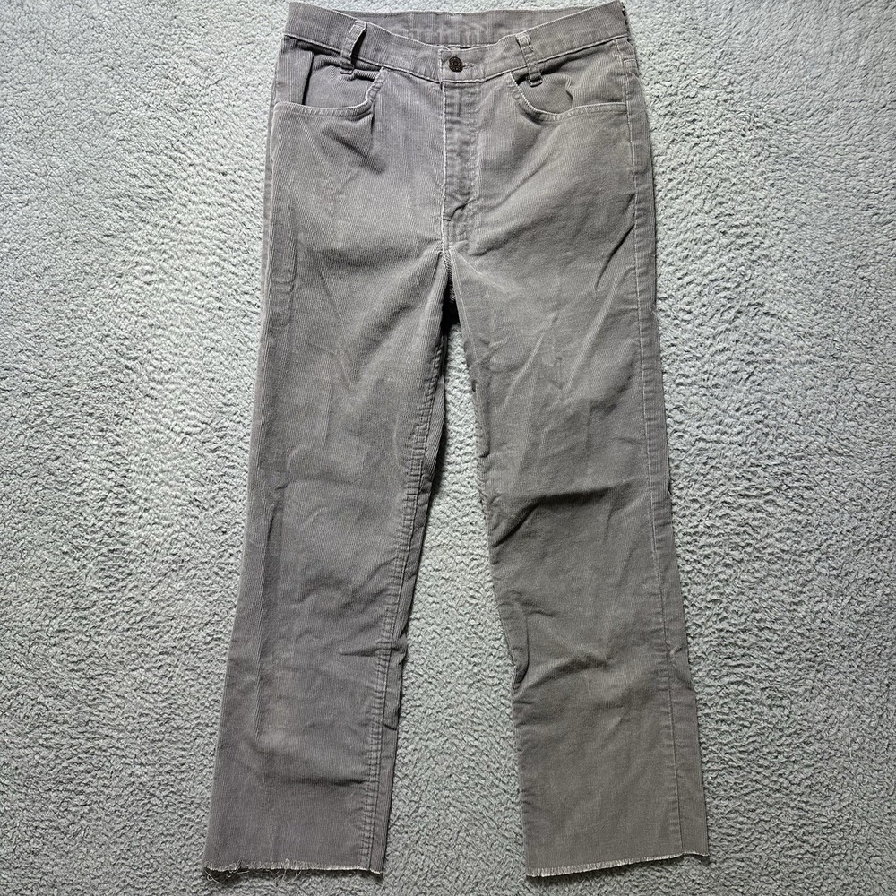 Vintage Levis 517 Corduroy Pants Mens 30x32 Grey Student Made in USA Frayed Hem